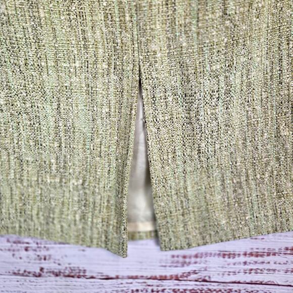 Lafayette 148 Tweed Midi Skirt 10 Cream Light Green Slit Career Quiet Money NWT - Picture 7 of 15
